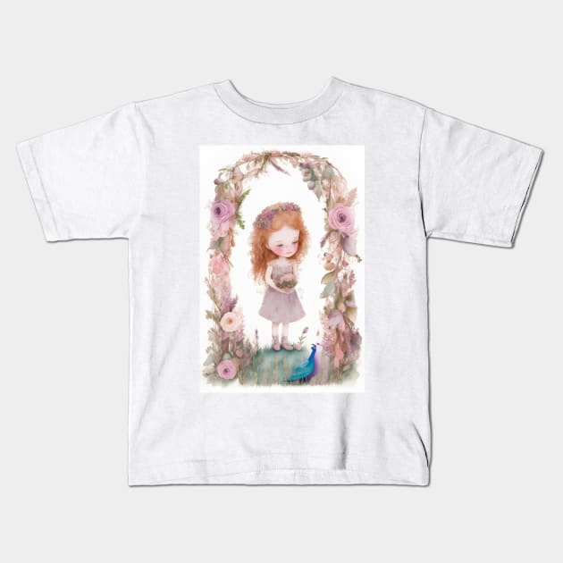 Little Redhead With Flowers Kids T-Shirt by PurplePeacock